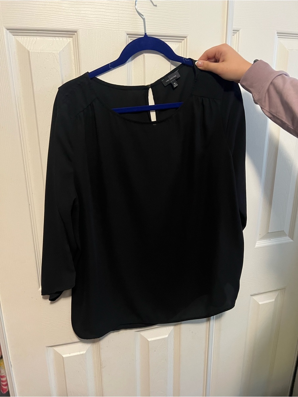 The Limited Black Round-Neck Blouse with Back Keyhole